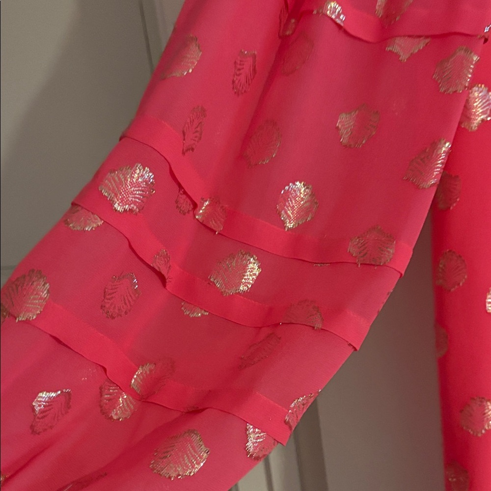 Lilly Pulitzer Giana Silk Coral Dress with Gold Metallic Clip - Picture 4 of 6